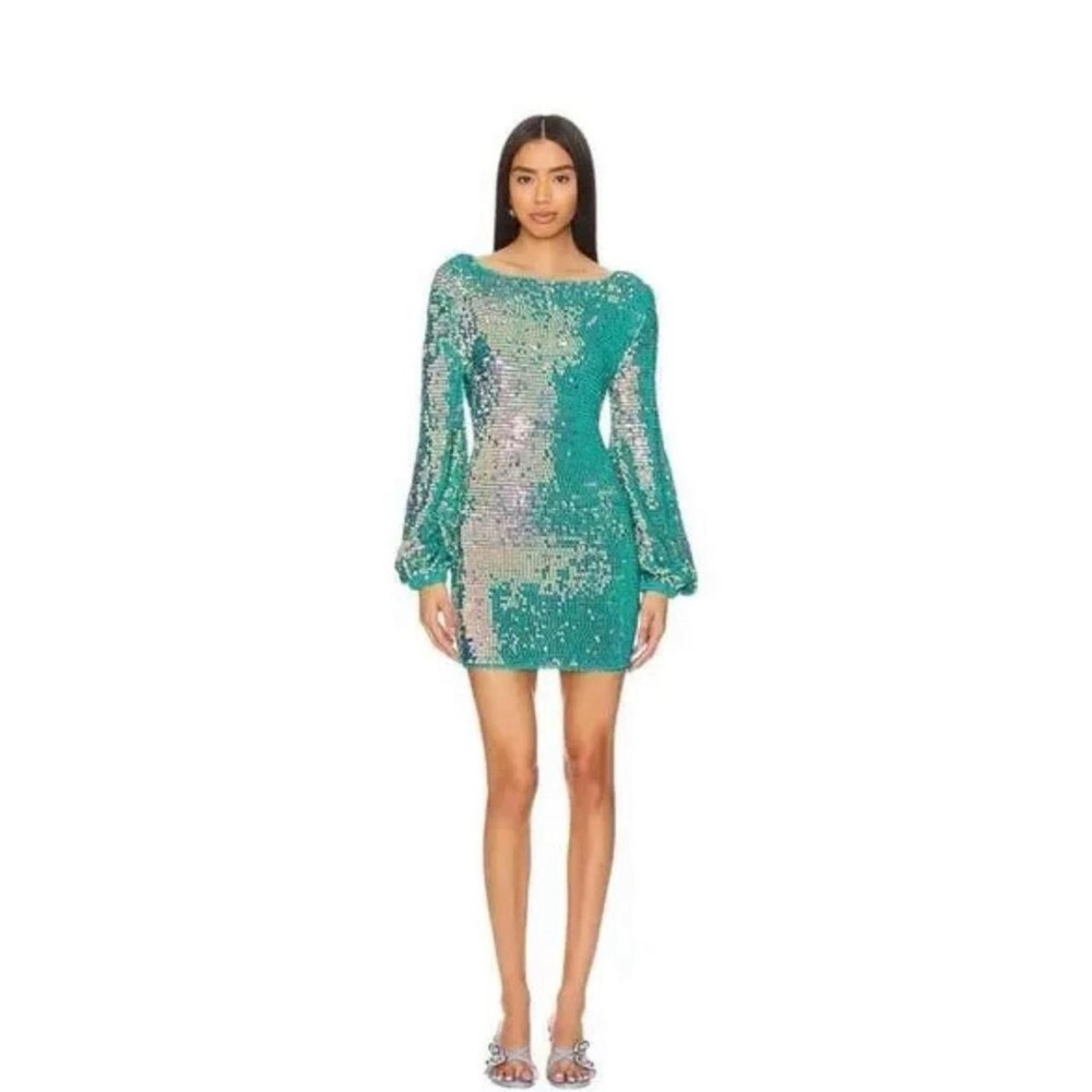 Retrofete Tara Long Sleeve Sequin Dress in Green